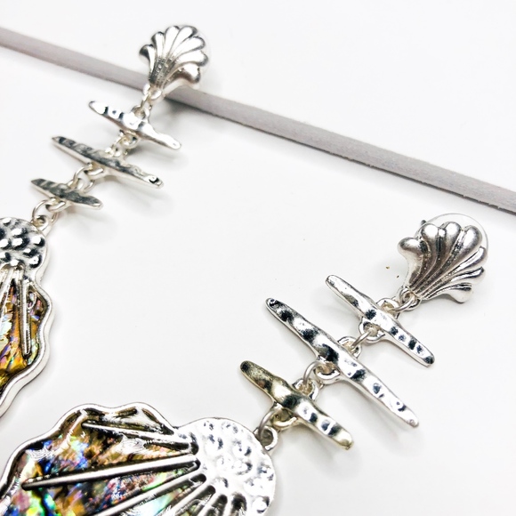 Joyce Abalone Shell Drop Silv Statement Earrings - Picture 2 of 5